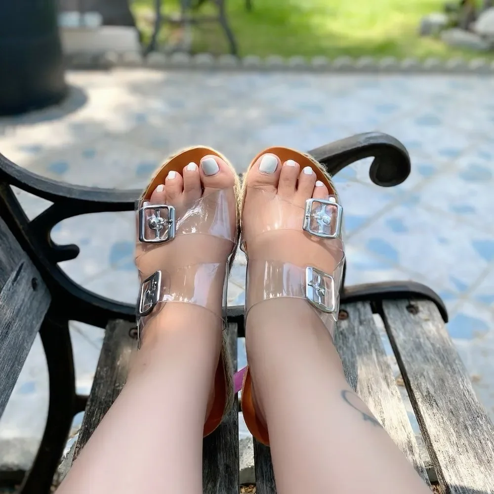 Clear Espadrilles Double Buckle Platform Sandal